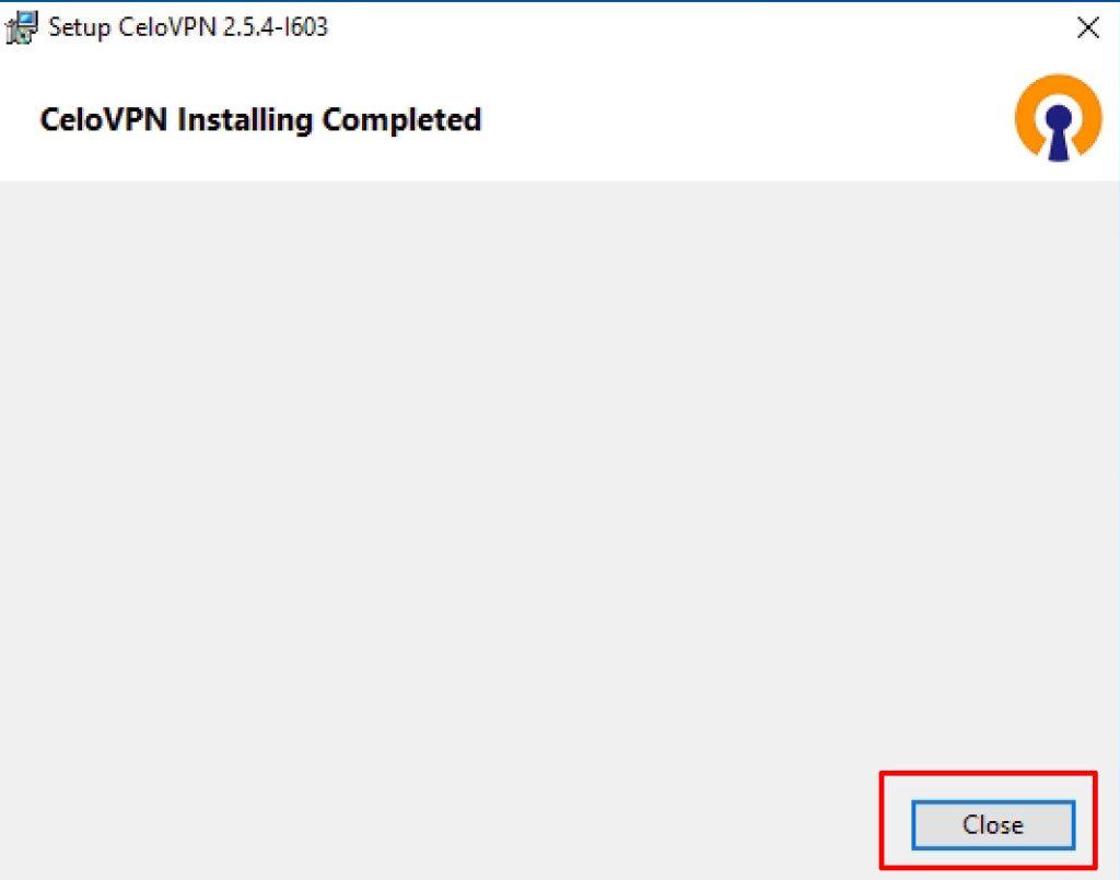 Celo VPN Windows Install Complete