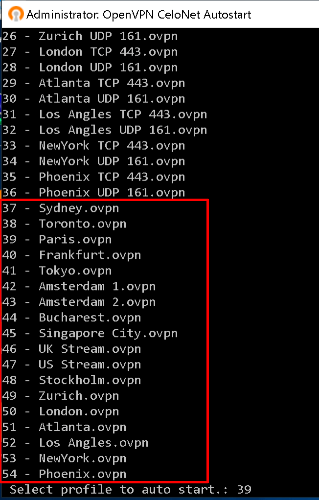 Celo VPN OpenVPN Autostart script server selection