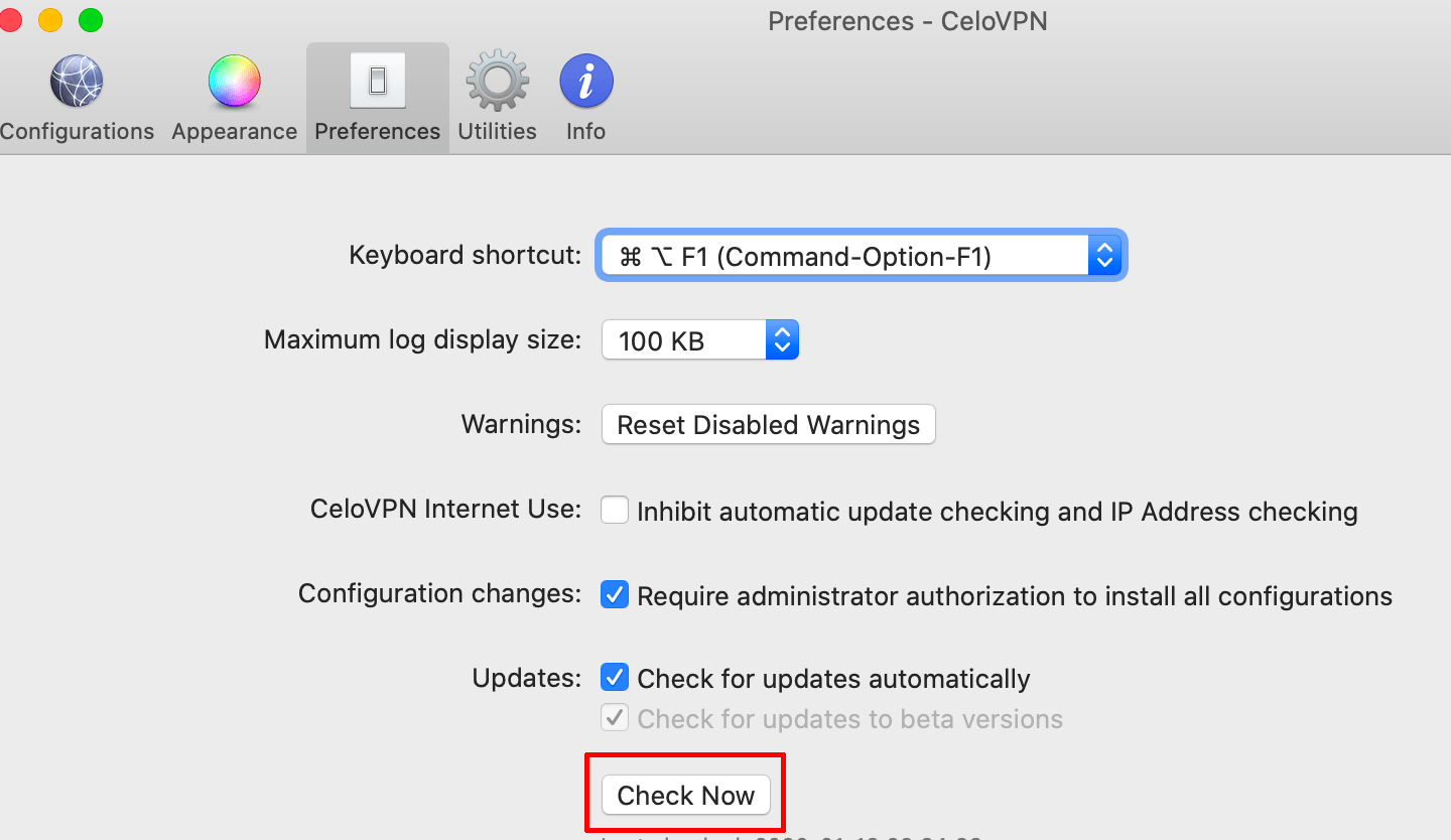 Celo VPN macOS Update now